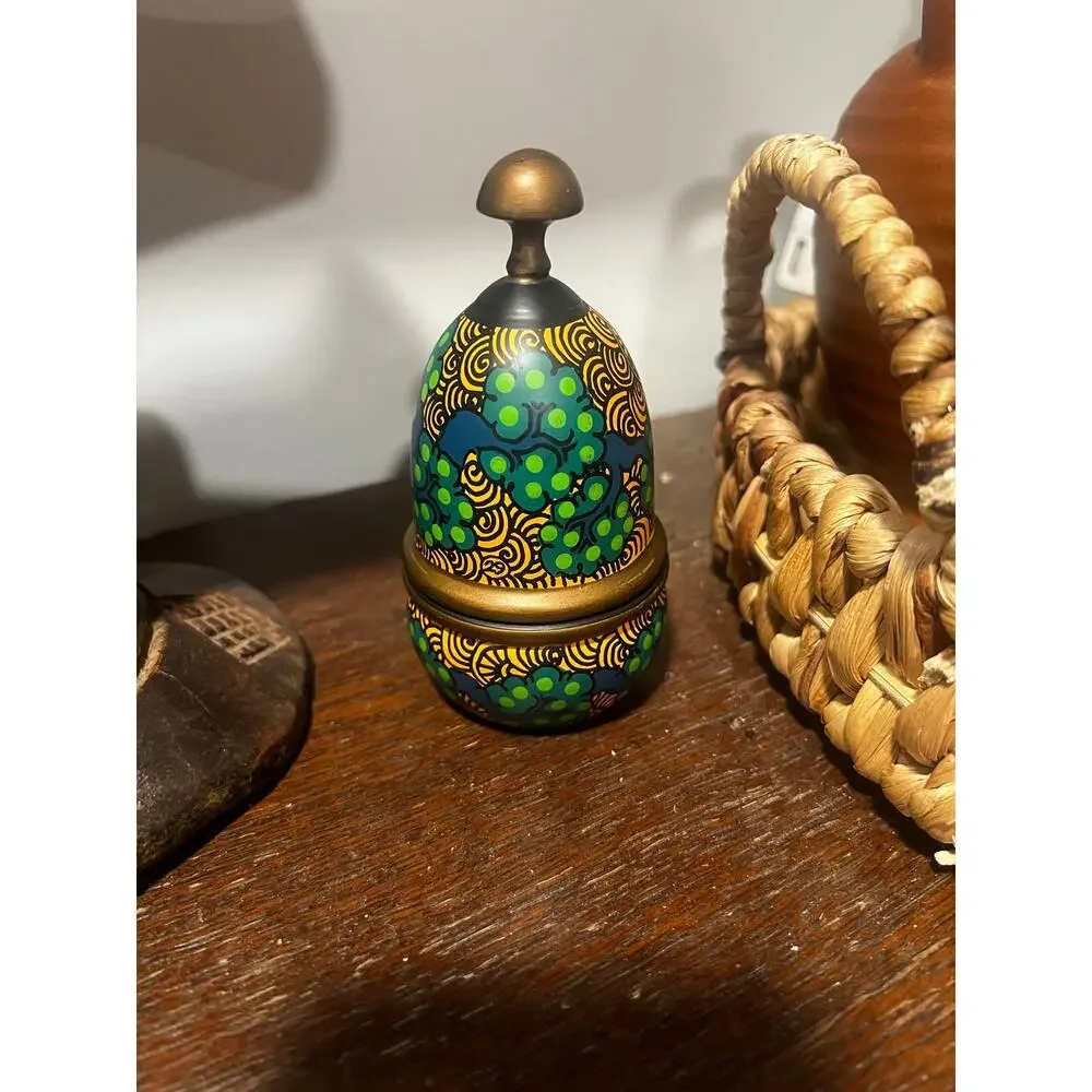 Vintage Hand Painted Indian Papier Mâché Lidded Box Folk Art Elephant Decor